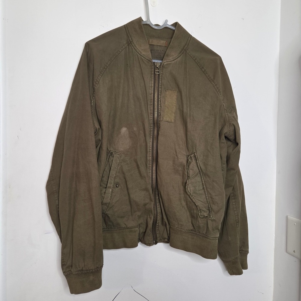 American Eagle Outfitters Mens Olive Green Military Bomber Jacket Medium Patch